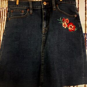 J. Crew Dark Denim Mini Skirt with Floral Embroidery